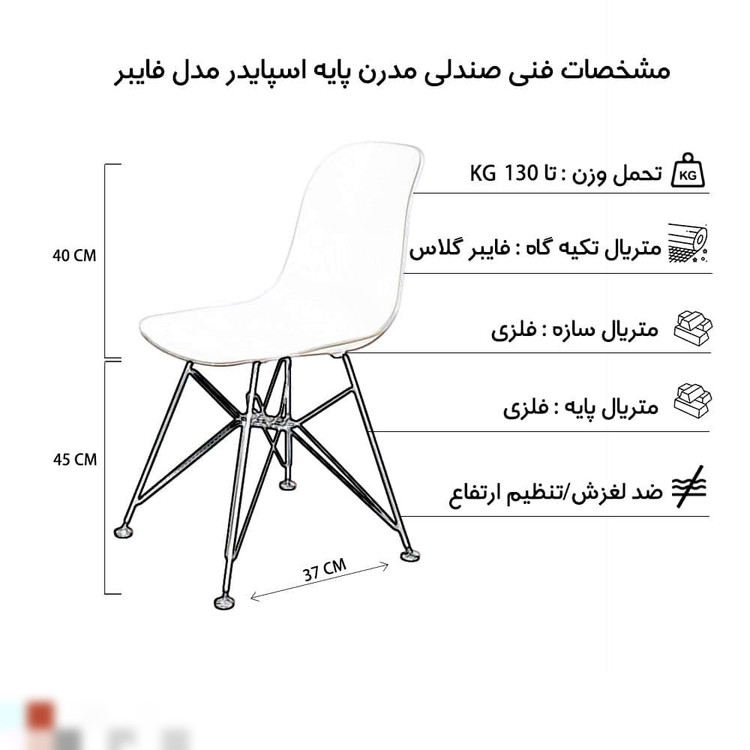 صندلی ناهارخوری فایبر پایه فلزی اسپایدر